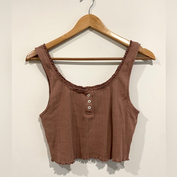 AMERICAN EAGLE cropped eyelet henley tank top - Picture 1 of 3